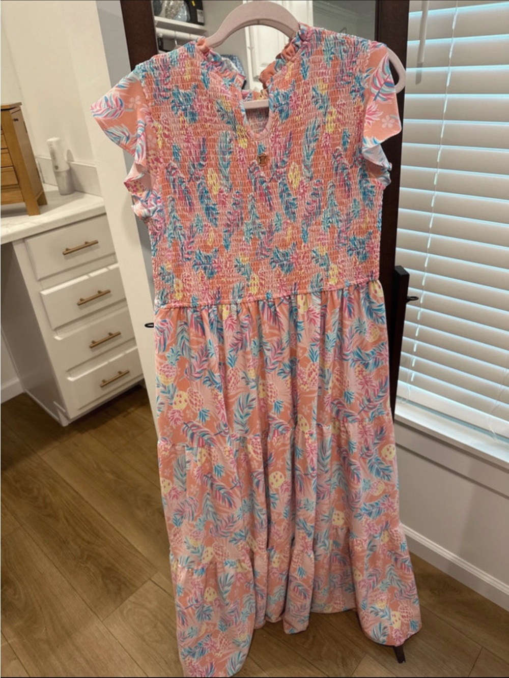 Simply Southern Pink Pastel Floral Maxi Dress with Blue and Yellow Accents - Picture 2 of 3